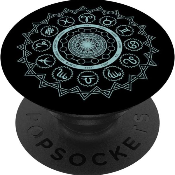 12 Horoscope Sign Zodiac Astrology Zen Spiritual Mandala PopSockets Grip and Stand for Phones and Tablets