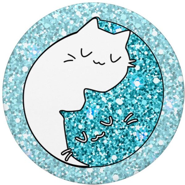 Zen Chinese Astrology Yin Yang Cat Teal Sparkle Spiritual PopSockets Grip and Stand for Phones and Tablets