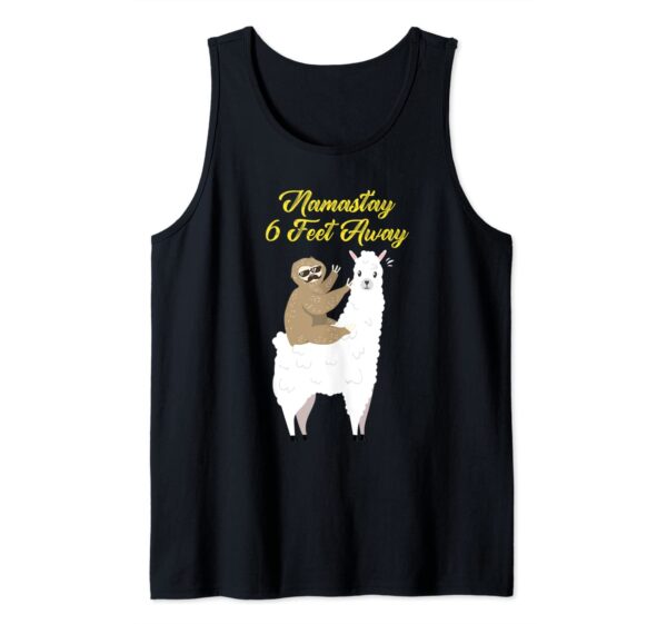 Funny Sloth Riding Llama Namaste Namastay 6 Feet Away Yoga Tank Top