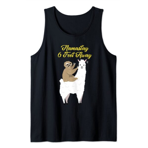 Funny Sloth Riding Llama Namaste Namastay 6 Feet Away Yoga Tank Top