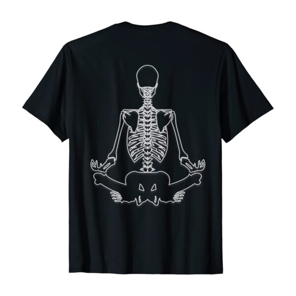Spooky Zen Yoga Skeleton Meditating in Lotus Pose Back Side T-Shirt