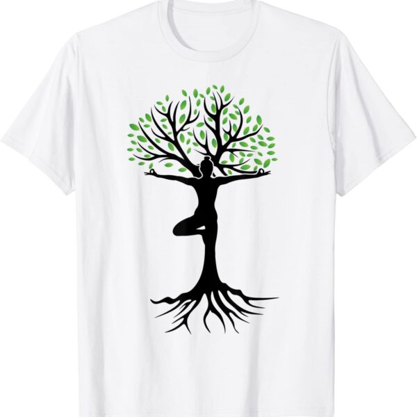 Zen Tree Pose with Leaves Branches and Roots Yoga Namaste T-Shirt