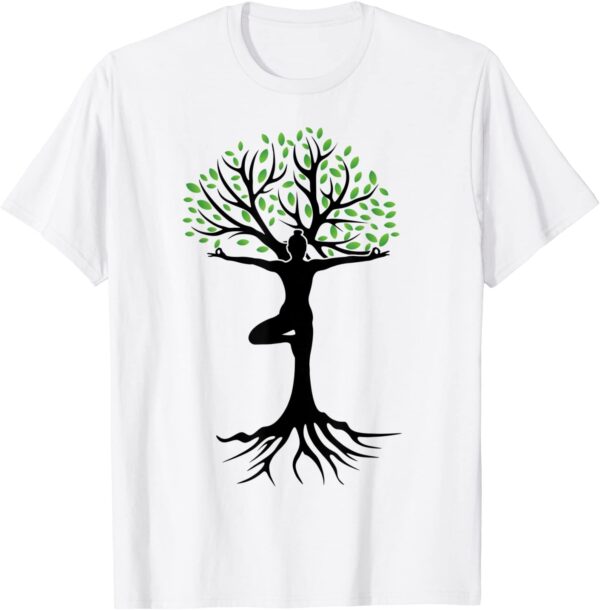 Zen Tree Pose with Leaves Branches and Roots Yoga Namaste T-Shirt