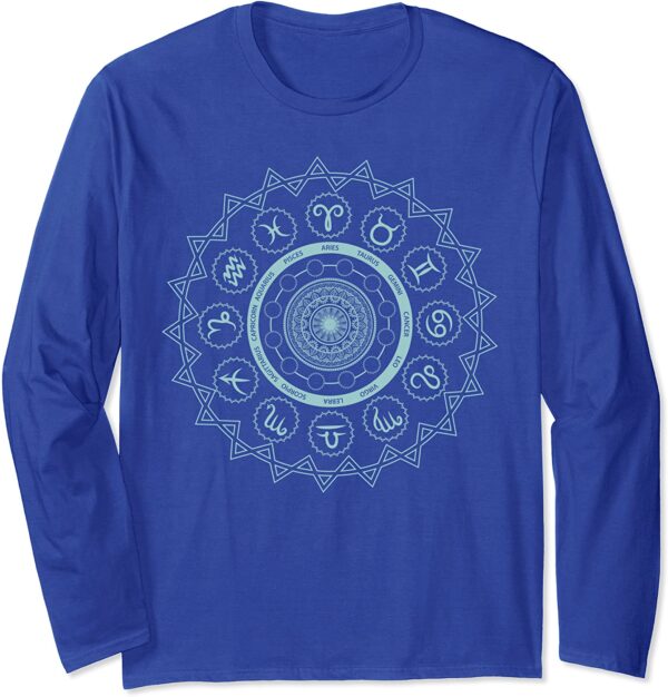 12 Horoscope Sign Zodiac Astrology Zen Spiritual Mandala Long Sleeve T-Shirt