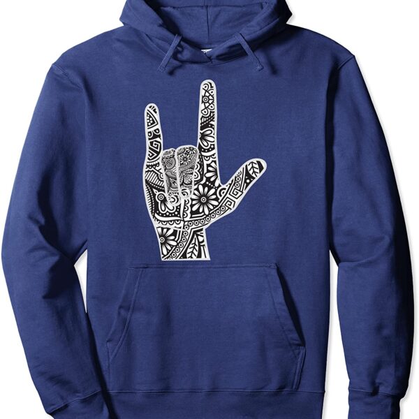 ASL I Love You Hand Sign Language with Zen Mandala Hippie Pullover Hoodie