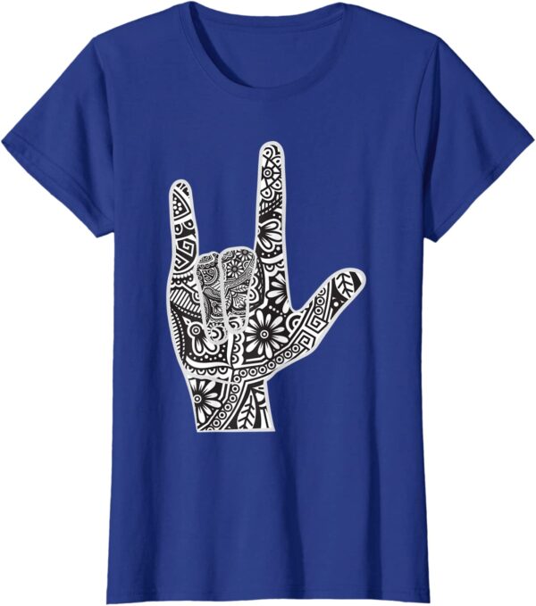 ASL I Love You Hand Sign Language with Zen Mandala Hippie T-Shirt