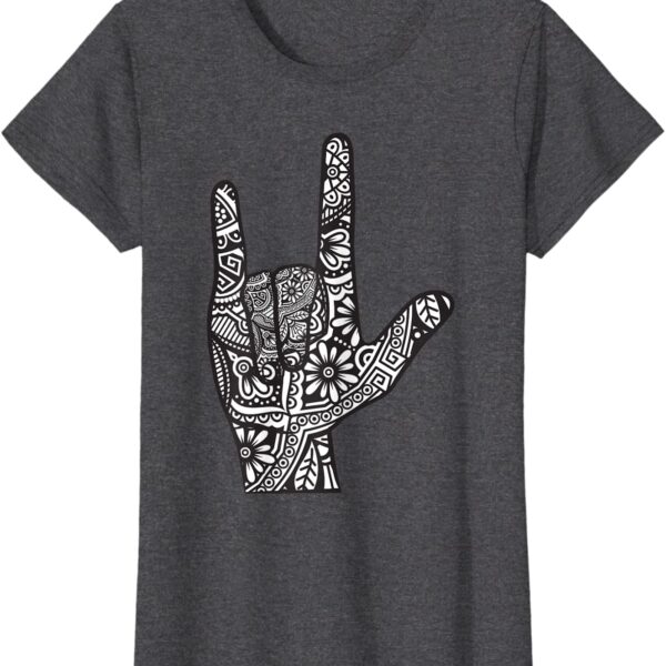 ASL I Love You Hand Sign Language with Zen Mandala Hippie T-Shirt