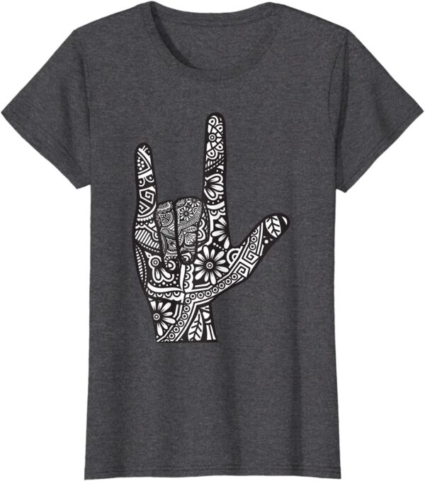 ASL I Love You Hand Sign Language with Zen Mandala Hippie T-Shirt