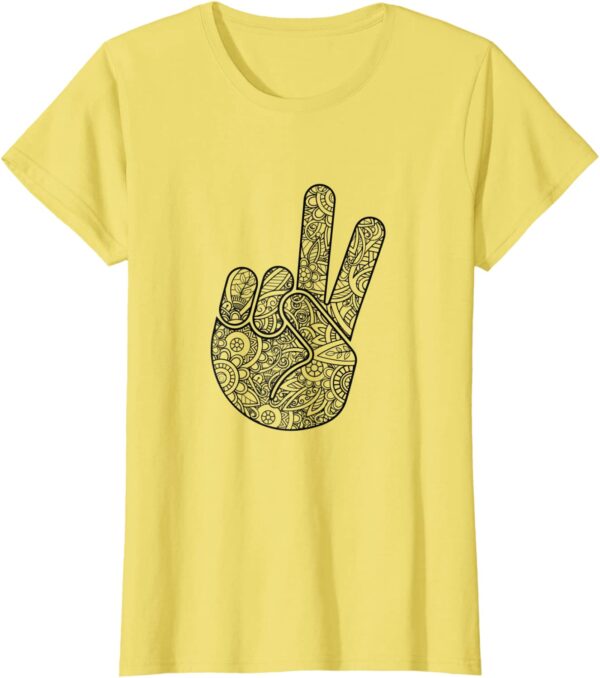 ASL Peace Hand Sign Language with Zen Mandala Hippie T-Shirt