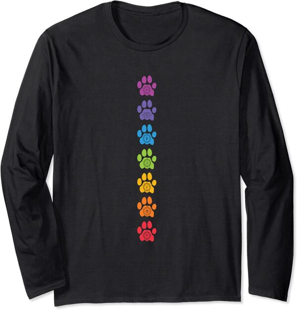 Cute Zen Spiritual 7 Chakra Cat Paws Namaste Yoga Meditation Long Sleeve T-Shirt