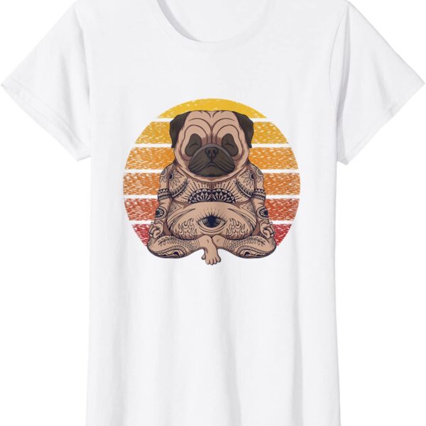 Funny Pug Dog Yoga Mandala Meditative Vintage Zen T-Shirt