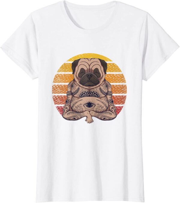 Funny Pug Dog Yoga Mandala Meditative Vintage Zen T-Shirt