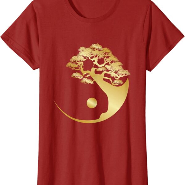 Japanese Bonsai Tree Zen Yin Yang Balancing Buddhist Golden T-Shirt