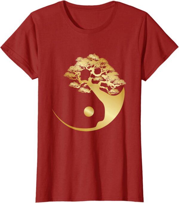 Japanese Bonsai Tree Zen Yin Yang Balancing Buddhist Golden T-Shirt