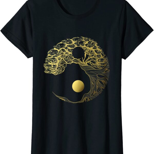 Japanese Bonsai Tree Zen Yin Yang Balancing Buddhist Golden T-Shirt