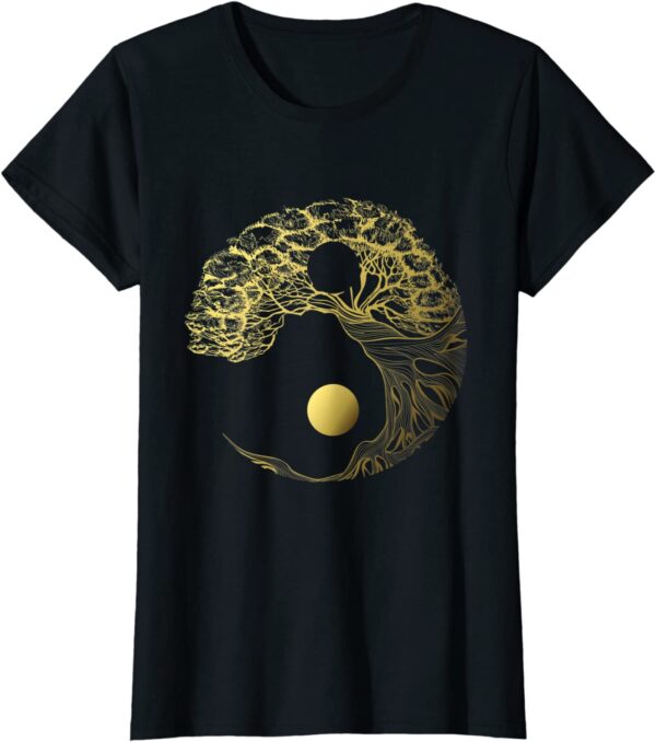 Japanese Bonsai Tree Zen Yin Yang Balancing Buddhist Golden T-Shirt