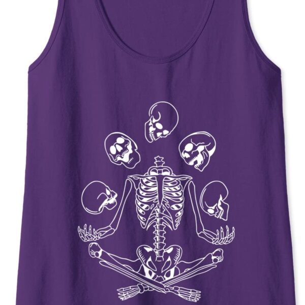 Meditating Skeleton Yoga Tossing Skulls Funny Halloween Tank Top