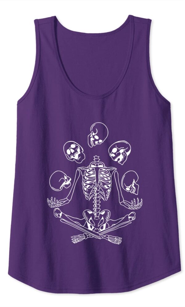 Meditating Skeleton Yoga Tossing Skulls Funny Halloween Tank Top