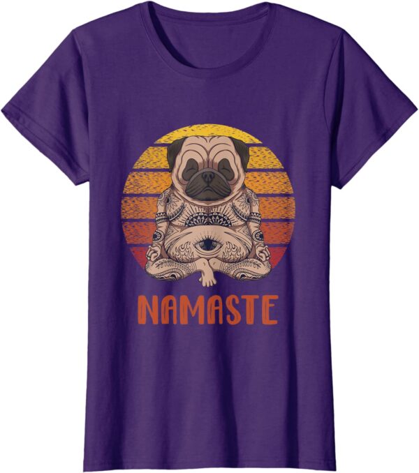Pug Dog Yoga Namaste Meditation Vintage Zen Manda T-Shirt