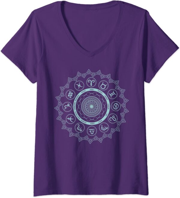 Womens 12 Horoscope Sign Zodiac Astrology Zen Spiritual Mandala V-Neck T-Shirt