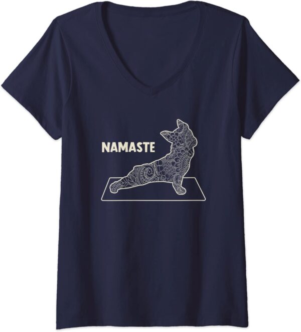 Womens Bulldog Yoga Namaste Zen Mandala Cute Up Dog Yoga V-Neck T-Shirt-productor-mockup