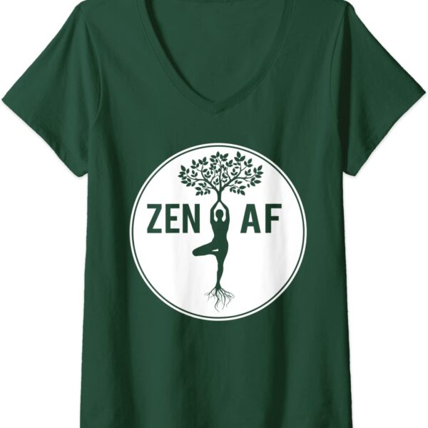 Womens Cool Zen AF Spiritual Meditation Yoga Tree Pose Namaste V-Neck T-Shirt
