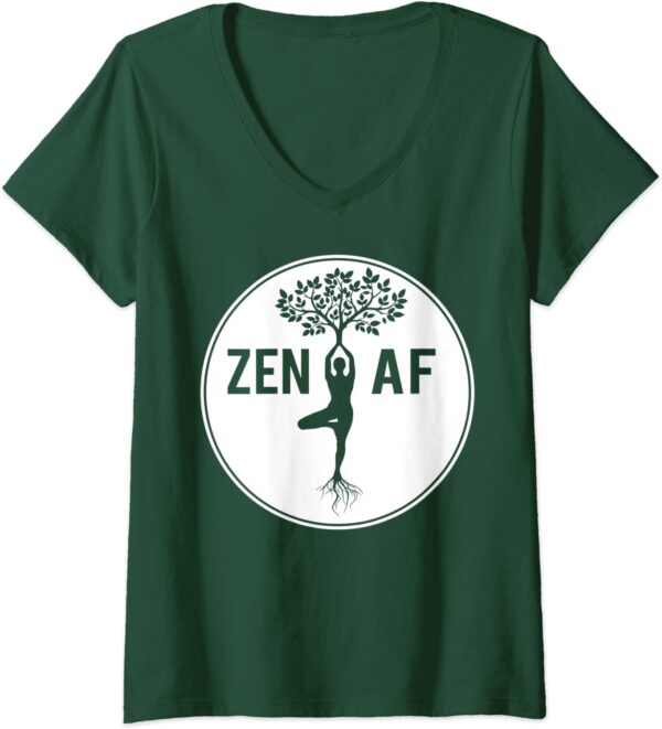 Womens Cool Zen AF Spiritual Meditation Yoga Tree Pose Namaste V-Neck T-Shirt