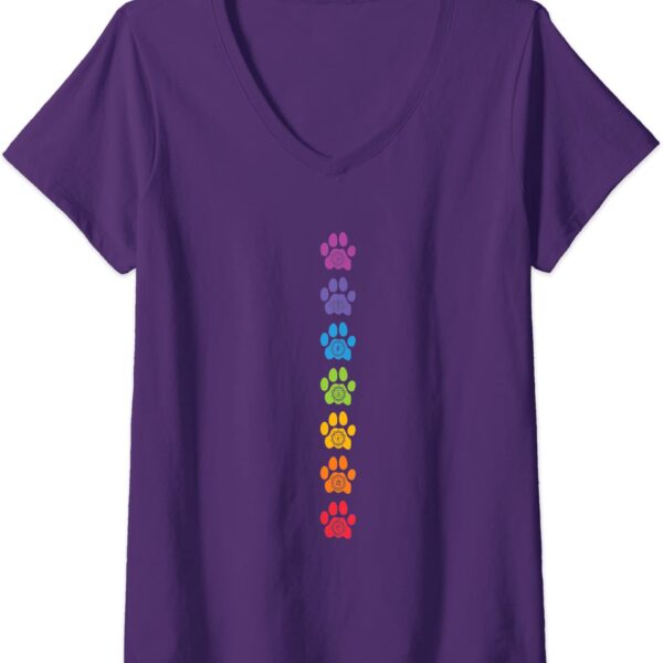 Womens Cute Zen Spiritual 7 Chakra Cat Paws Namaste Yoga Meditation V-Neck T-Shirt