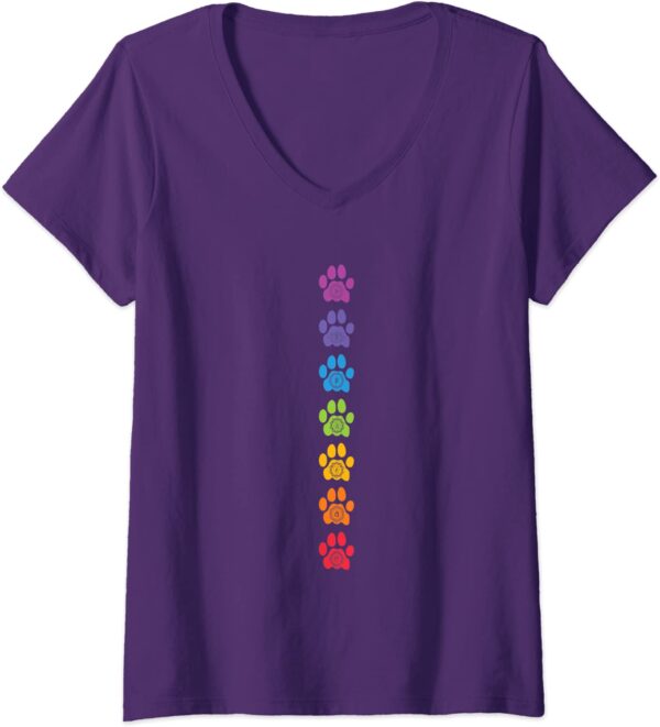 Womens Cute Zen Spiritual 7 Chakra Cat Paws Namaste Yoga Meditation V-Neck T-Shirt