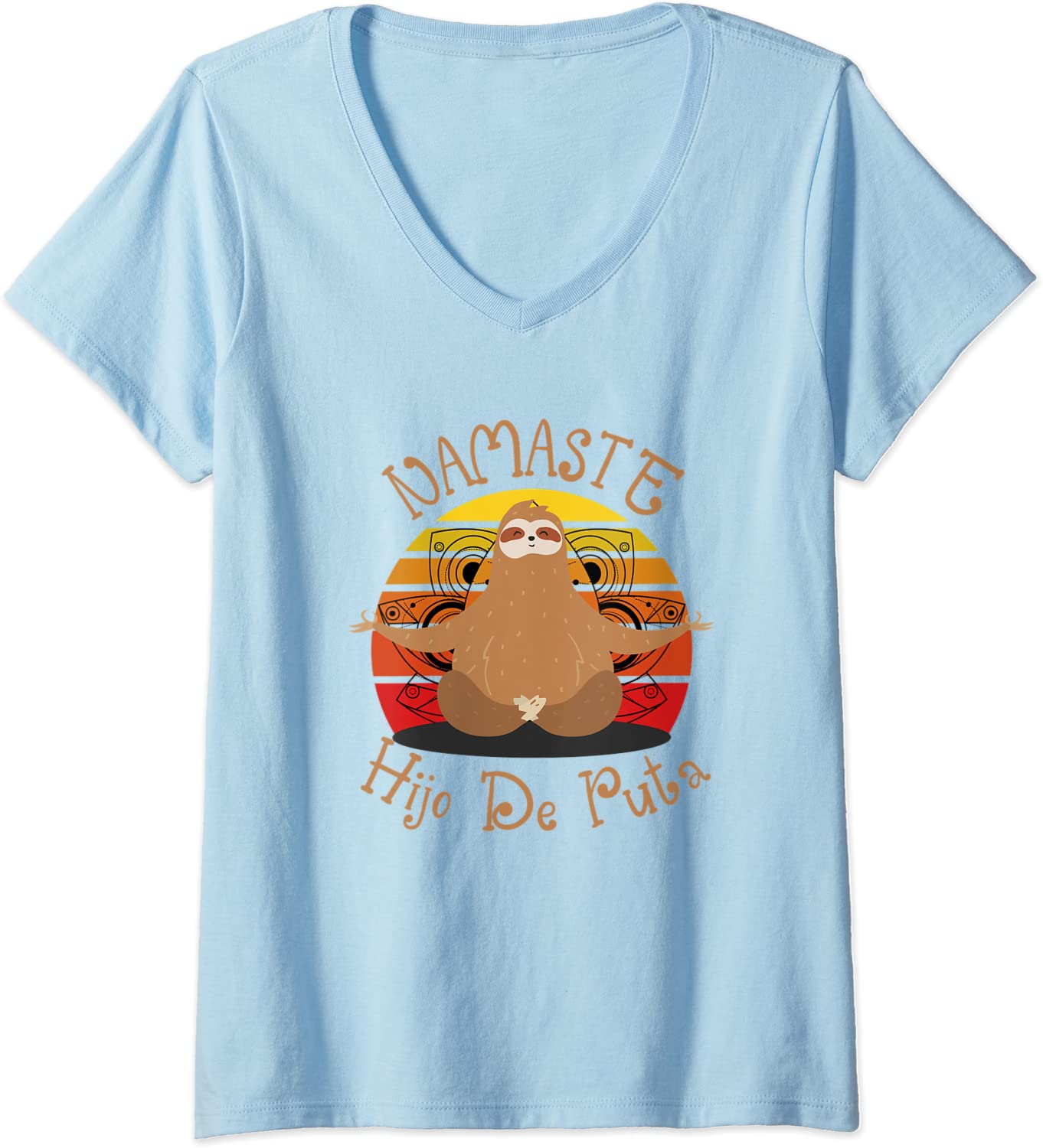 Womens Vintage Hippies Sloth Namaste Hijo de Puta Yoga Meditation V-Neck T-Shirt