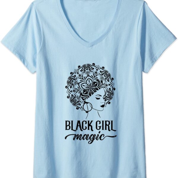 Womens Zen Afro Yoga Mandala Black Girl Magic BLM Inspired Art V-Neck T-Shirt