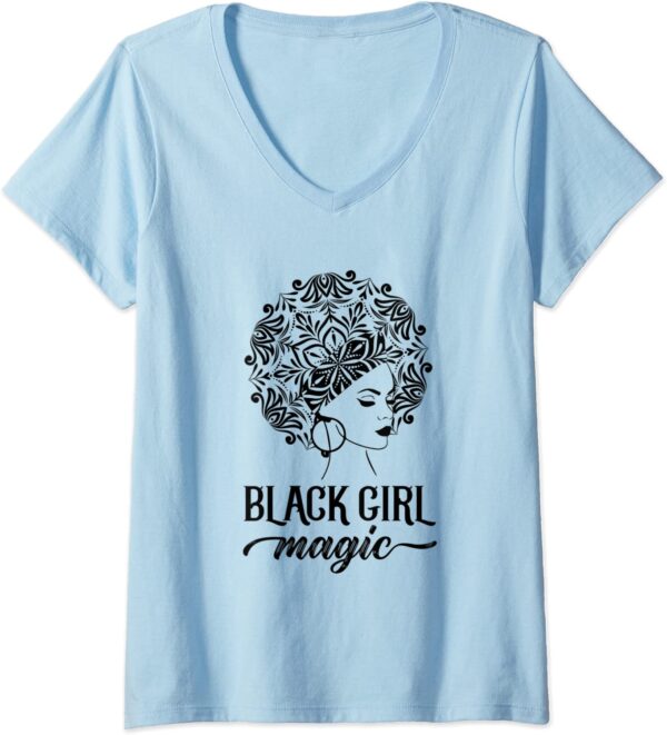 Womens Zen Afro Yoga Mandala Black Girl Magic BLM Inspired Art V-Neck T-Shirt