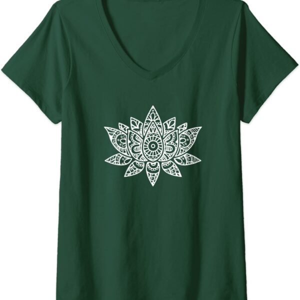 Womens Zen Lotus Flower Mandala Sacred Yoga Hand Sketch V-Neck T-Shirt
