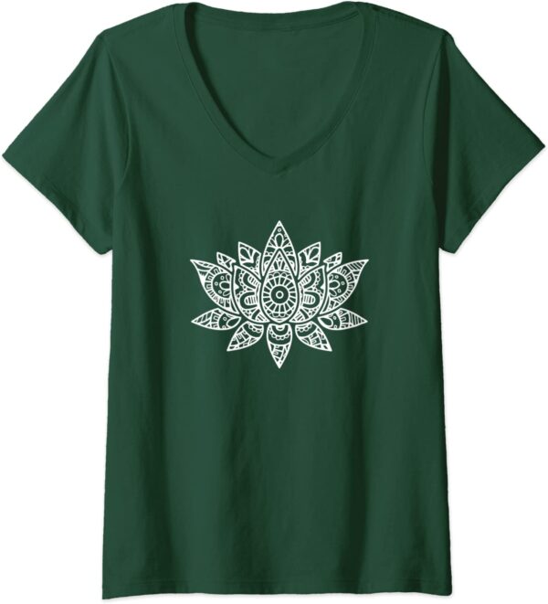 Womens Zen Lotus Flower Mandala Sacred Yoga Hand Sketch V-Neck T-Shirt