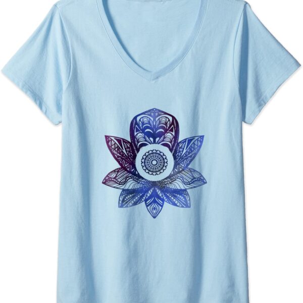 Womens Zen Lotus Flower Mandala Sacred Yoga Meditation V-Neck T-Shirt
