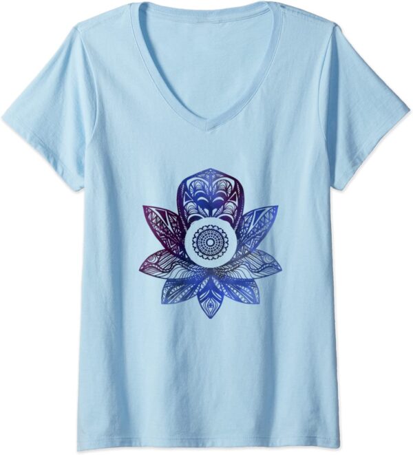 Womens Zen Lotus Flower Mandala Sacred Yoga Meditation V-Neck T-Shirt