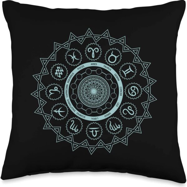 Yogi Republic 12 Horoscope Sign Zodiac Astrology Zen Spiritual Mandala Throw Pillow, 16x16, Multicolor