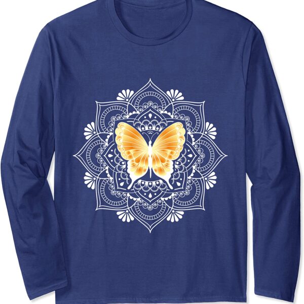 Zen Butterfly Lotus Flower Mandala Hippie Meditation Long Sleeve T-Shirt