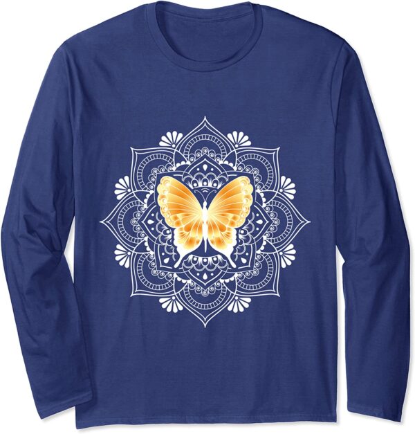 Zen Butterfly Lotus Flower Mandala Hippie Meditation Long Sleeve T-Shirt