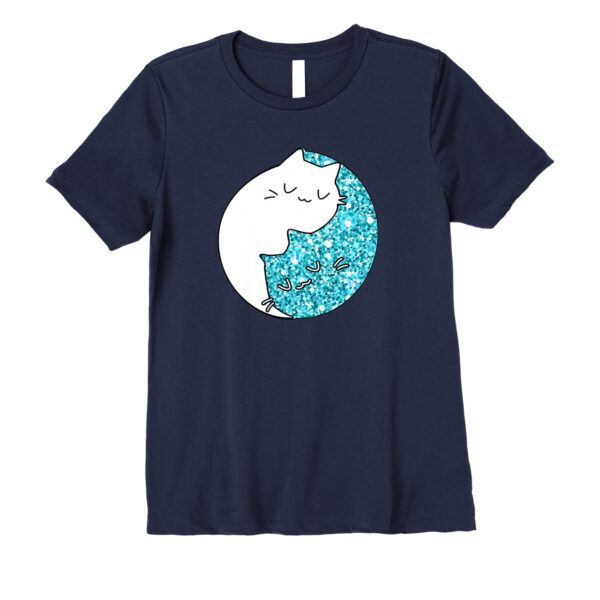 Zen Chinese Astrology Yin Yang Cat Teal Sparkle Spiritual Premium T-Shirt