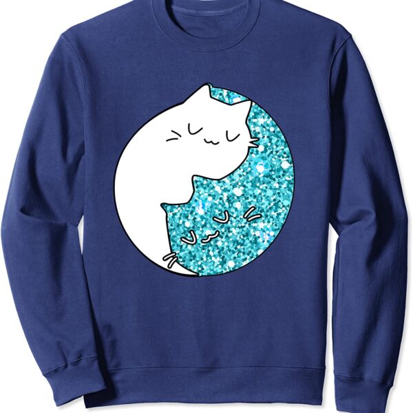 Zen Chinese Astrology Yin Yang Cat Teal Sparkle Spiritual Sweatshirt