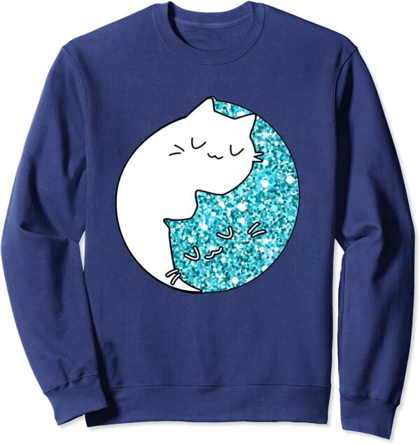 Zen Chinese Astrology Yin Yang Cat Teal Sparkle Spiritual Sweatshirt