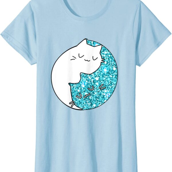 Zen Chinese Astrology Yin Yang Cat Teal Sparkle Spiritual T-Shirt