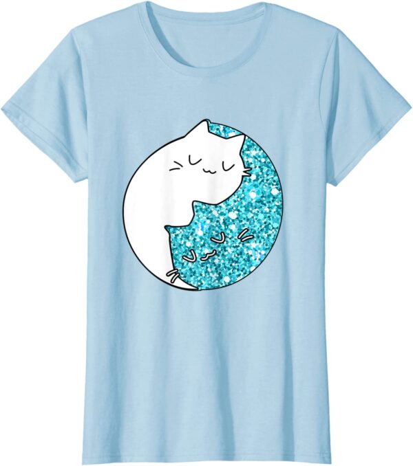 Zen Chinese Astrology Yin Yang Cat Teal Sparkle Spiritual T-Shirt