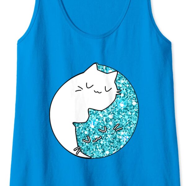 Zen Chinese Astrology Yin Yang Cat Teal Sparkle Spiritual Tank Top