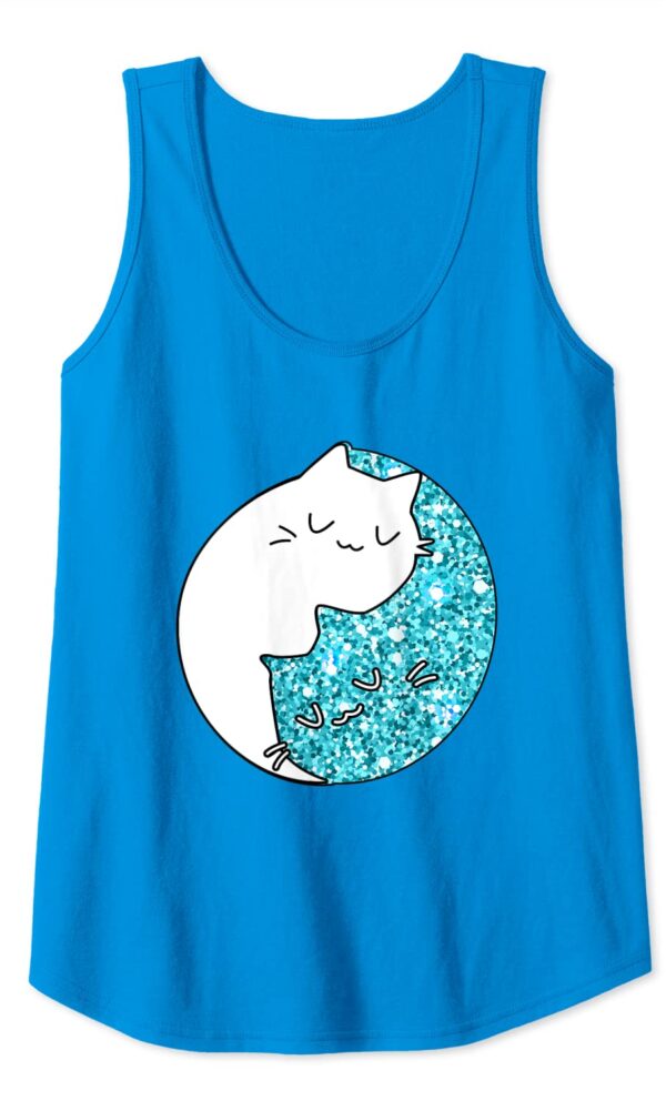 Zen Chinese Astrology Yin Yang Cat Teal Sparkle Spiritual Tank Top