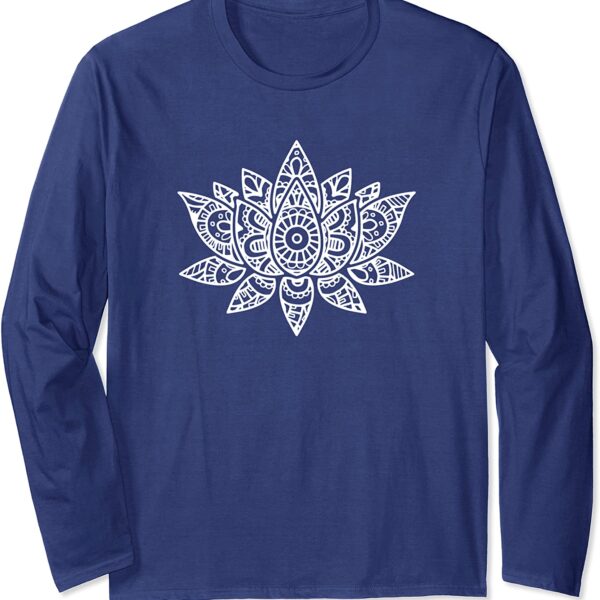 Zen Lotus Flower Mandala Sacred Yoga Hand Sketch Long Sleeve T-Shirt