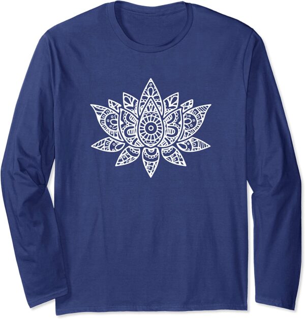 Zen Lotus Flower Mandala Sacred Yoga Hand Sketch Long Sleeve T-Shirt