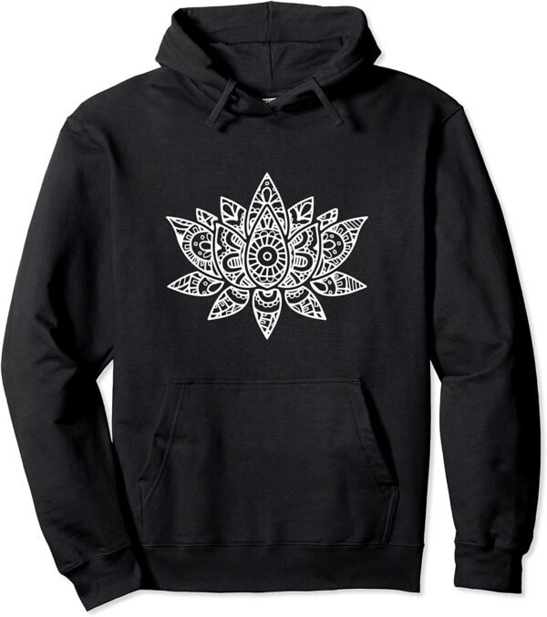 Zen Lotus Flower Mandala Sacred Yoga Hand Sketch Pullover Hoodie