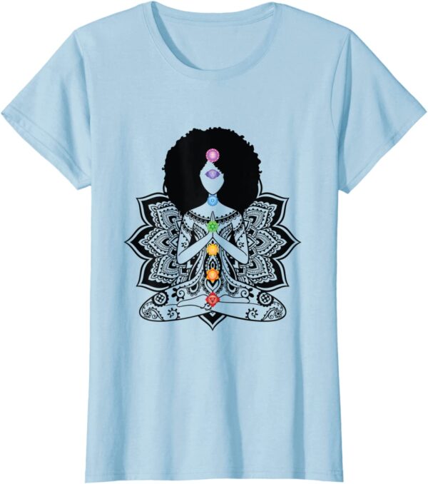 Afro Black Girl Yoga Zen Mandala Seven Chakra Meditation T-Shirt